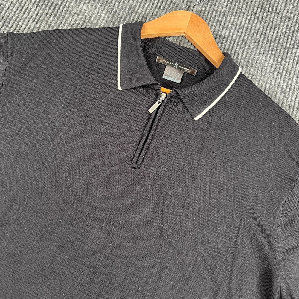 Tiger Woods Polo Sweater Mens Large Black Long Sleeve 1/4 Zip Golf Casual
